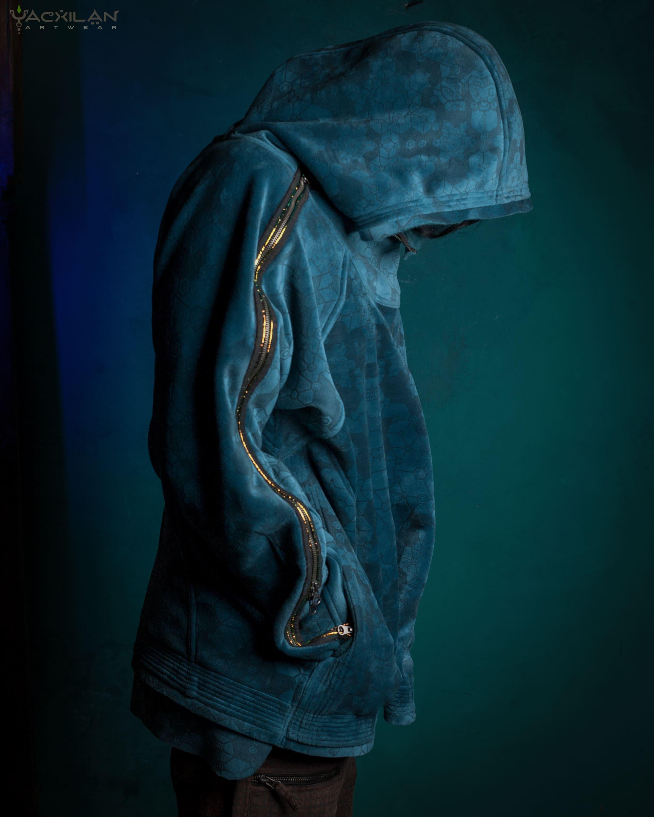 Hoodie Men / Oversized Velvet Polar - Teal SHAMANKA - Yacxilan Artwear