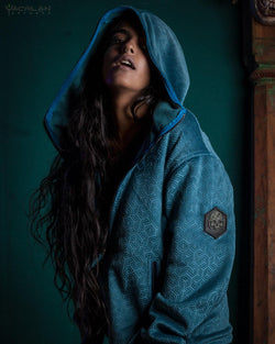 Hoodie Men / Velvet Polar Zip - Teal TRIPIBO - Yacxilan Artwear