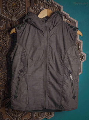 Jacket Sleeveless Woman Hoodie / Cotton Printed Grey - SPOOTNIK Yacxilan Artwear