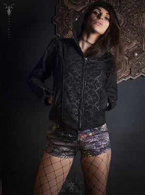 Jacket Woman / Cotton Printed - IKARO BLACK Yacxilan Artwear