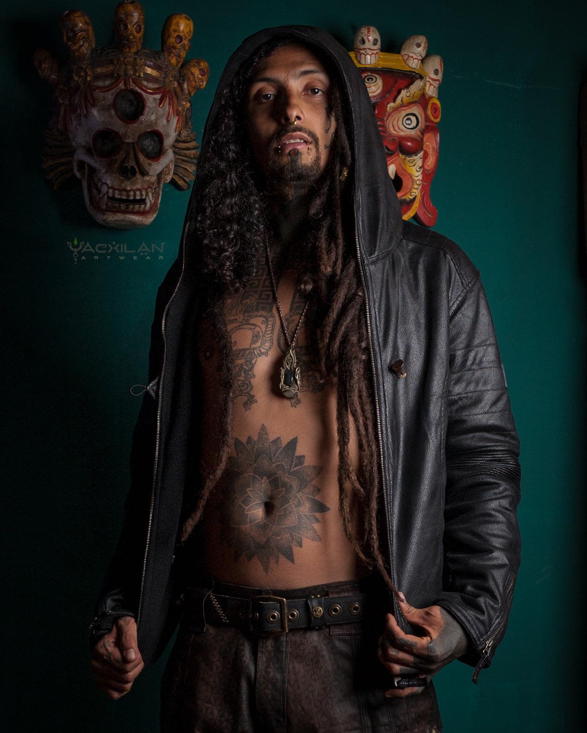 Jacket Men / Fake Leather Snake - BLACK - Yacxilan Artwear