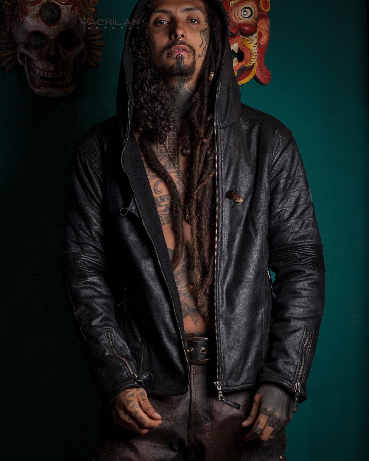 Jacket Men / Fake Leather Snake - BLACK - Yacxilan Artwear