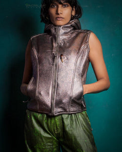 Jacket Sleeveless Woman / Fake Leather Silver Surfer - Copper PSYCHEDELIKA - Yacxilan Artwear