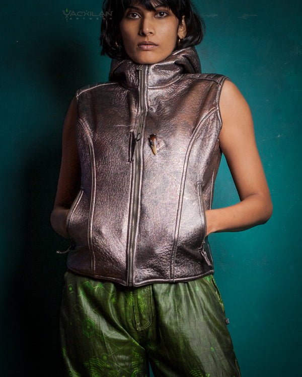 Jacket Sleeveless Woman / Fake Leather Silver Surfer - Copper PSYCHEDELIKA
