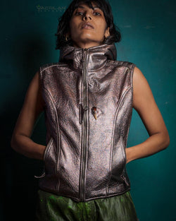 Jacket Sleeveless Woman / Fake Leather Silver Surfer - Copper PSYCHEDELIKA - Yacxilan Artwear