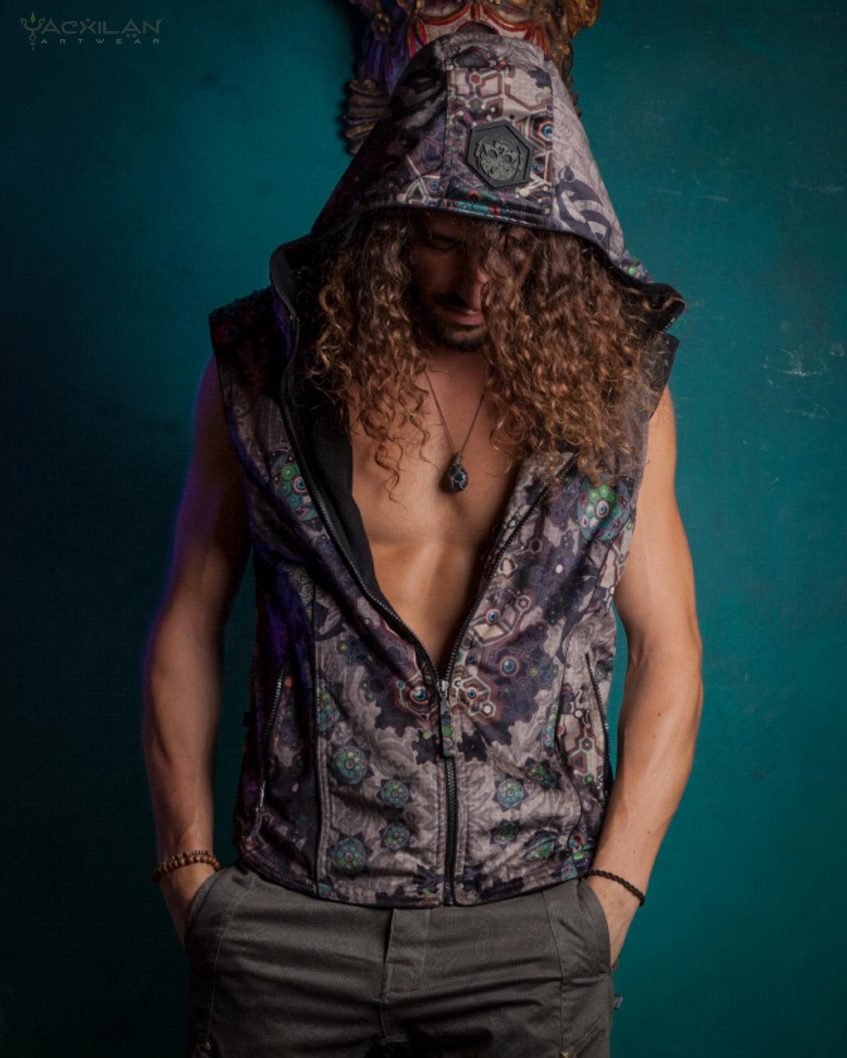 Jacket Men Sleeveless Hoodie / Velvet Fawn - VENADO - Yacxilan Artwear