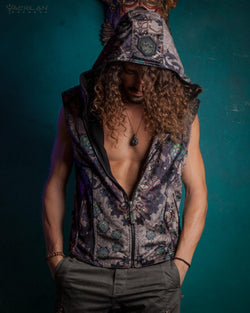 Jacket Men Sleeveless Hoodie / Velvet Fawn - VENADO - Yacxilan Artwear