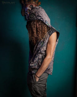 Jacket Men Sleeveless Hoodie / Velvet Fawn - VENADO - Yacxilan Artwear