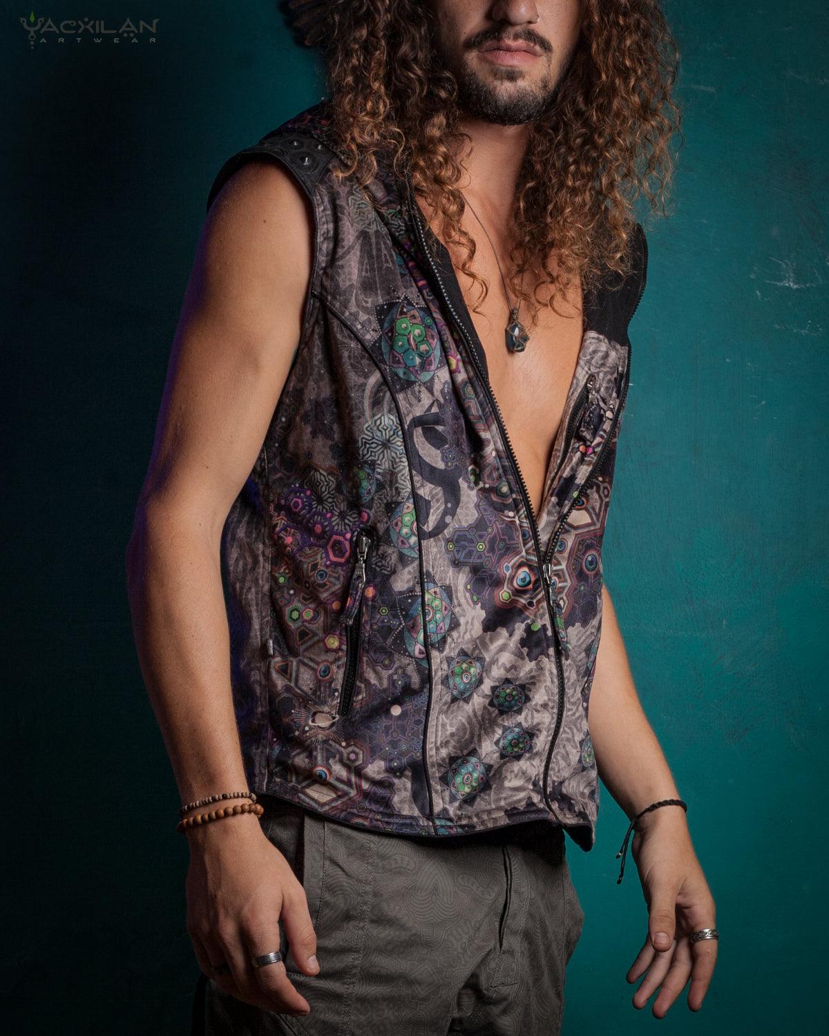 Jacket Men Sleeveless Hoodie / Velvet Fawn - VENADO - Yacxilan Artwear