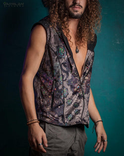 Jacket Men Sleeveless Hoodie / Velvet Fawn - VENADO - Yacxilan Artwear