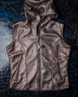 Jacket Sleeveless Woman / Fake Leather Silver Surfer - Copper PSYCHEDELIKA - Yacxilan Artwear