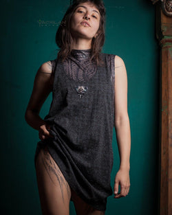 Tank Top Woman / Long John Cotton Slub - Black TETRIS Pirate - Yacxilan Artwear