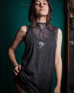 Tank Top Woman / Long John Cotton Slub - Black TETRIS Pirate - Yacxilan Artwear