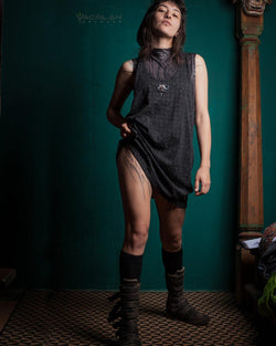 Tank Top Woman / Long John Cotton Slub - Black TETRIS Pirate - Yacxilan Artwear