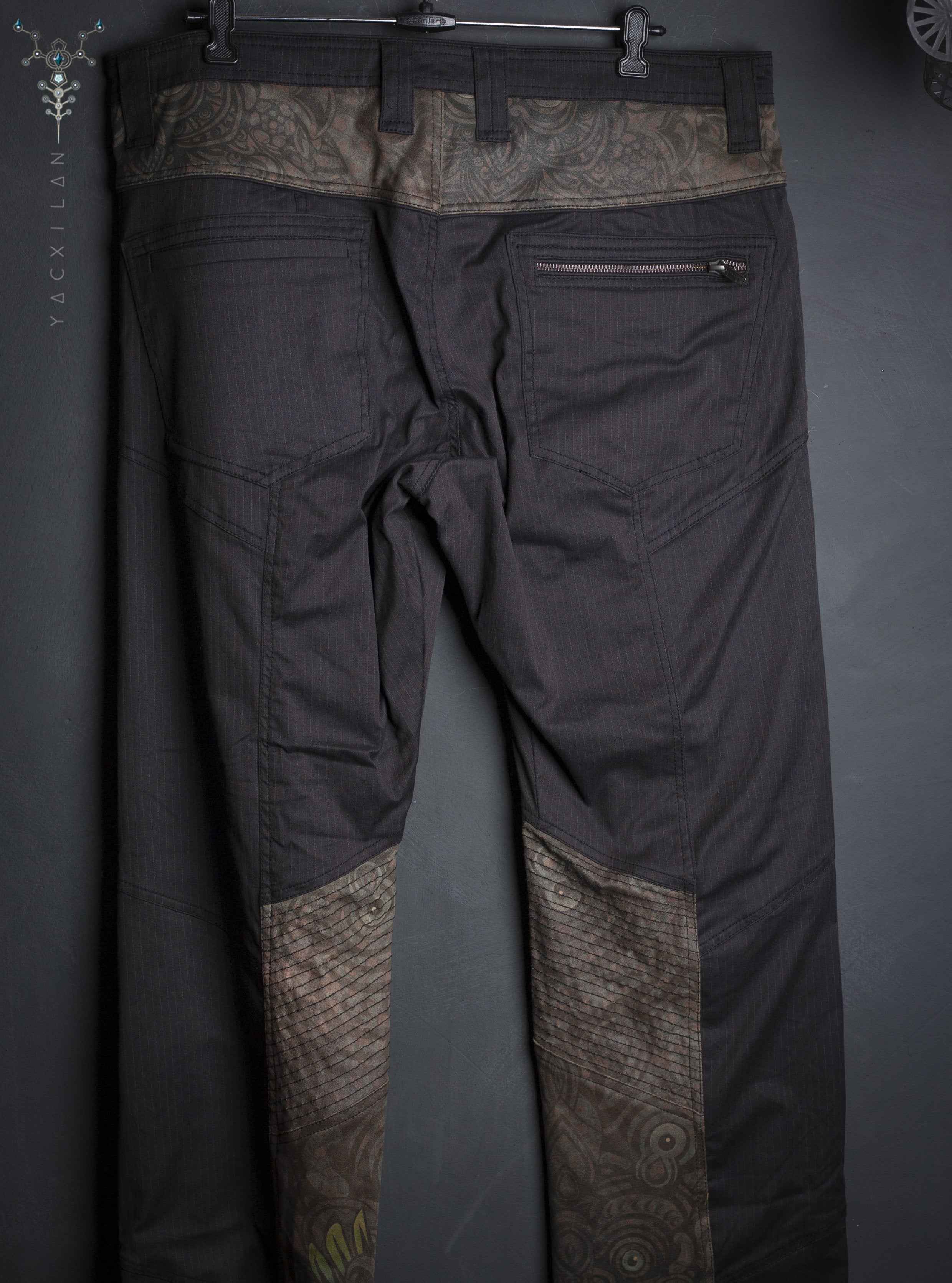 Pants Men ENKI BlackStrippy / Cotton Fake leather Patch - BALIHIGH Yacxilan Artwear
