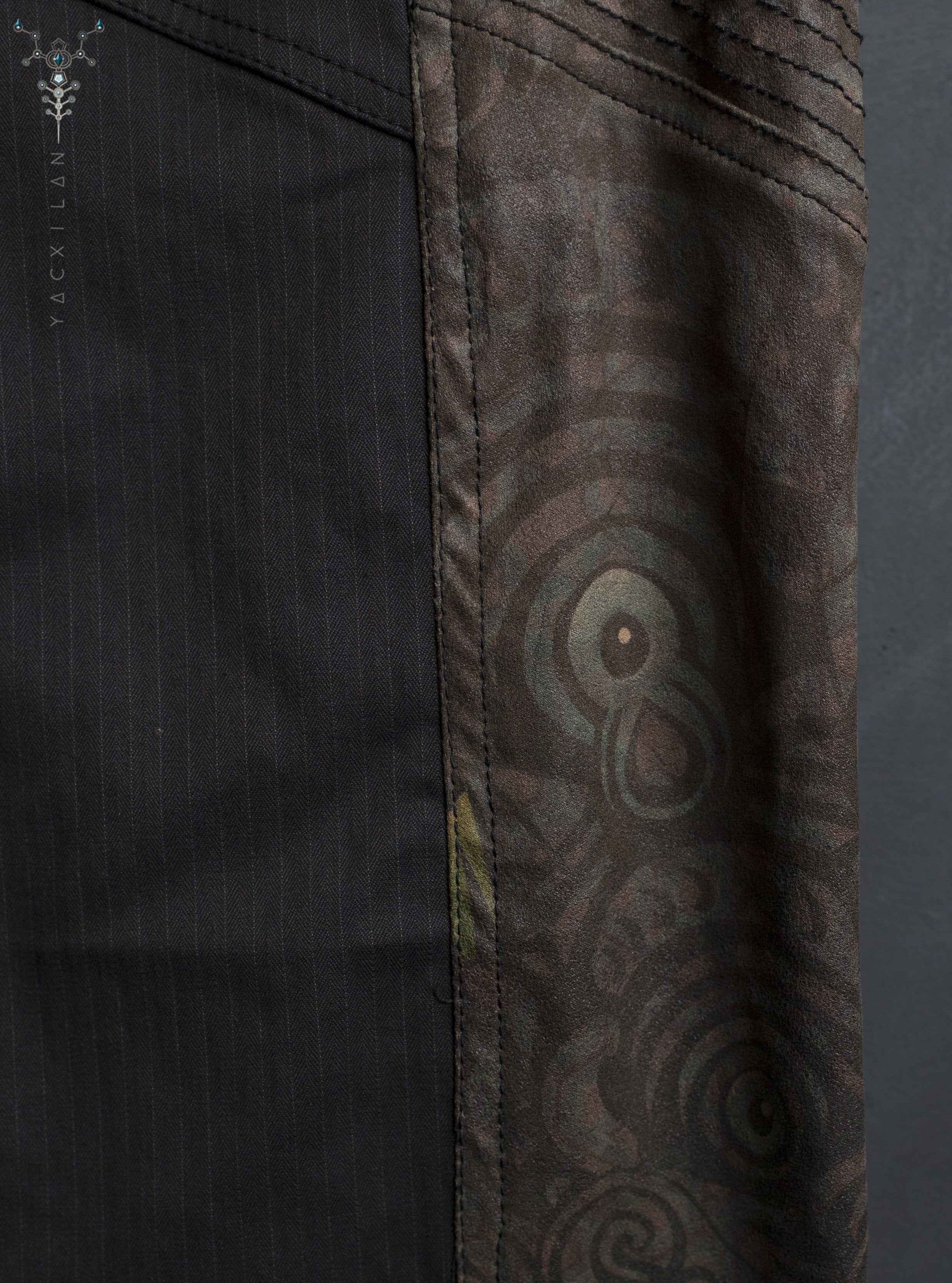 Pants Men ENKI BlackStrippy / Cotton Fake leather Patch - BALIHIGH Yacxilan Artwear