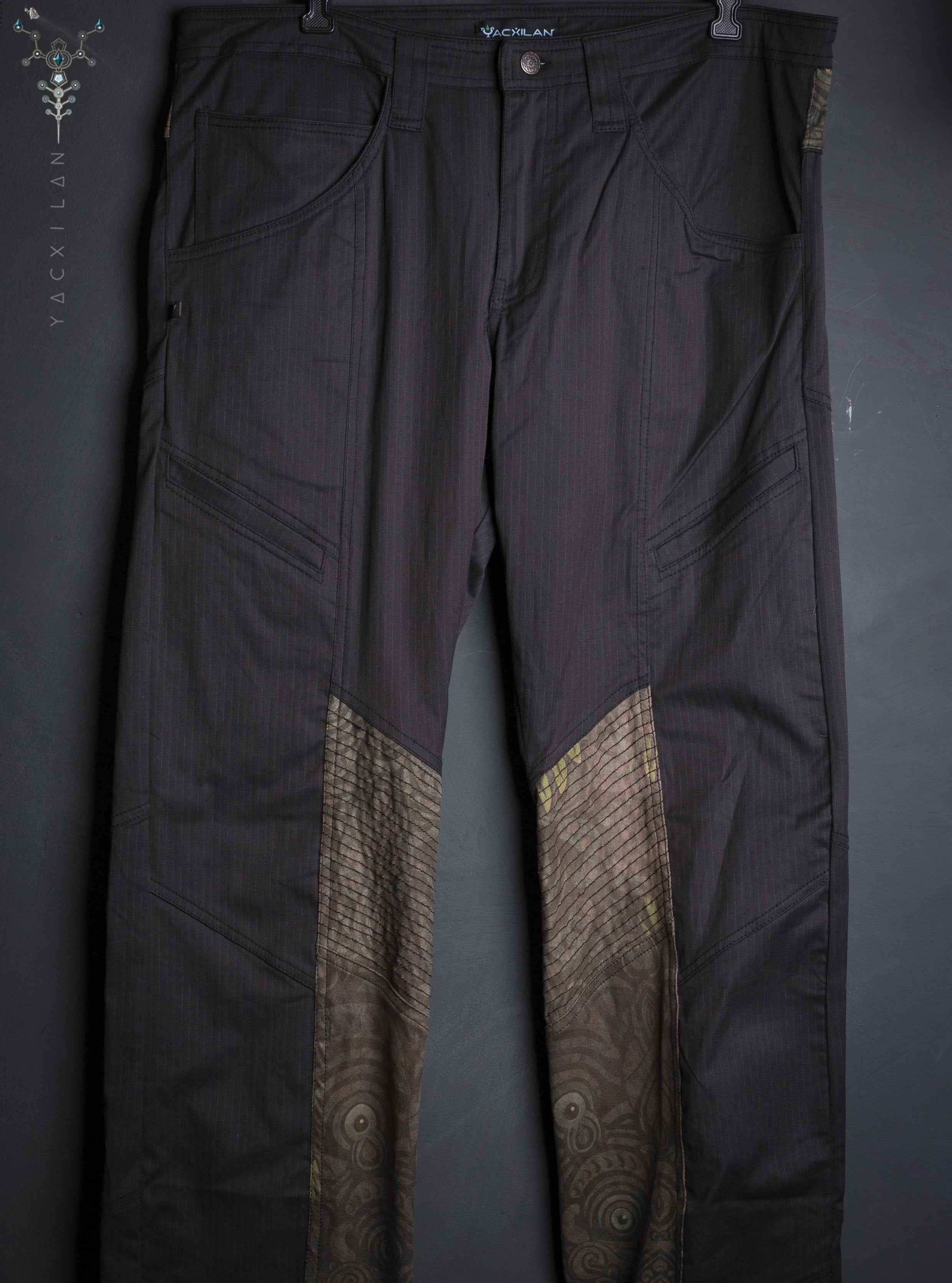 Pants Men ENKI BlackStrippy / Cotton Fake leather Patch - BALIHIGH Yacxilan Artwear