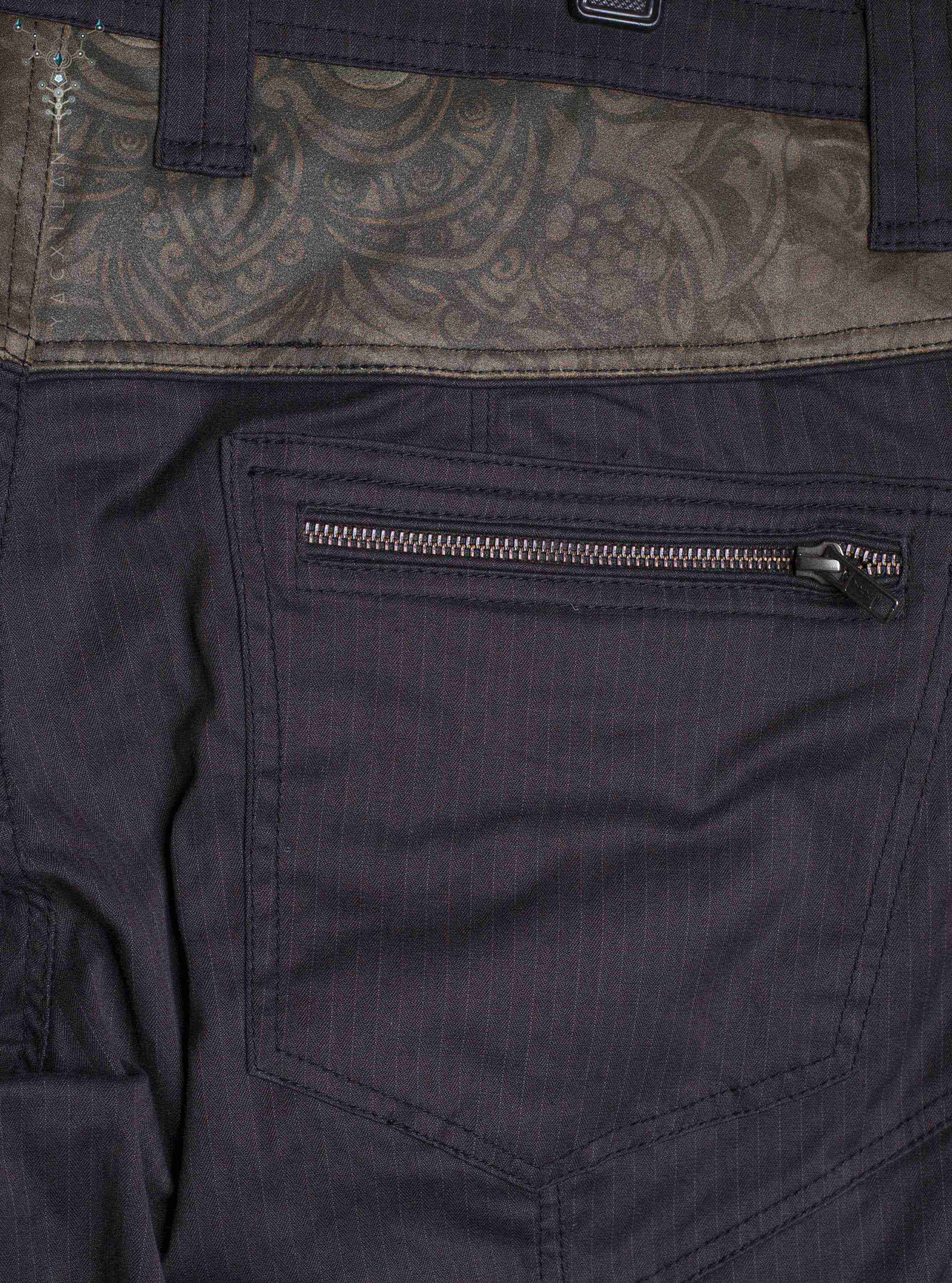 Pants Men ENKI BlackStrippy / Cotton Fake leather Patch - BALIHIGH Yacxilan Artwear