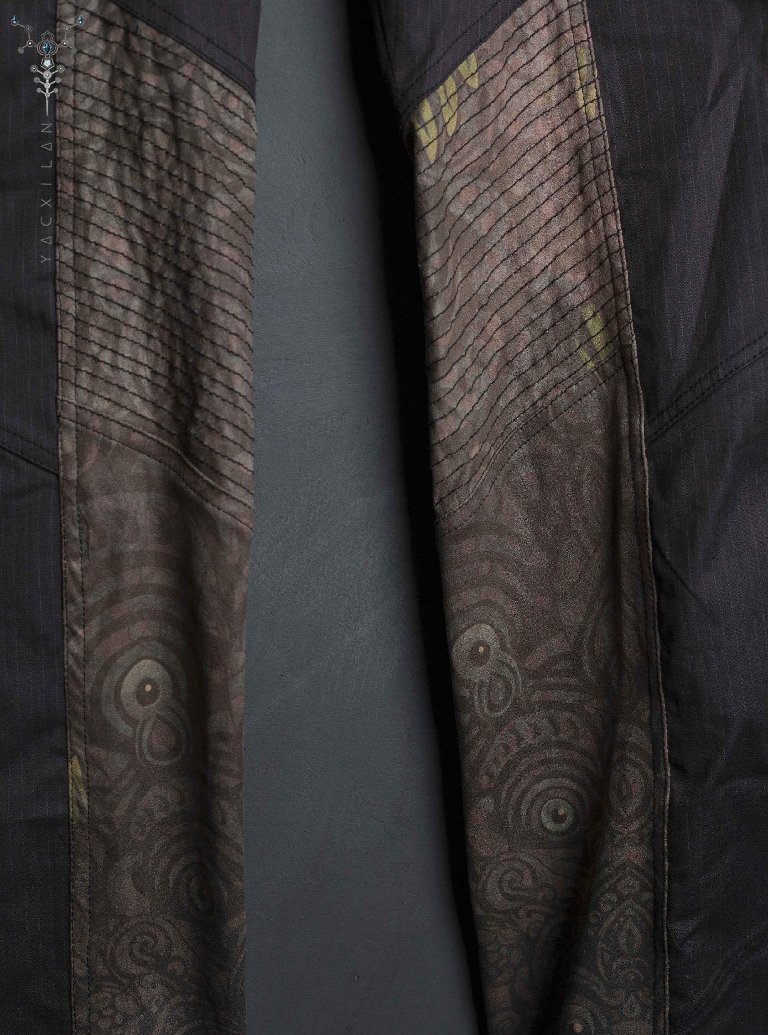Pants Men ENKI BlackStrippy / Cotton Fake leather Patch - BALIHIGH Yacxilan Artwear