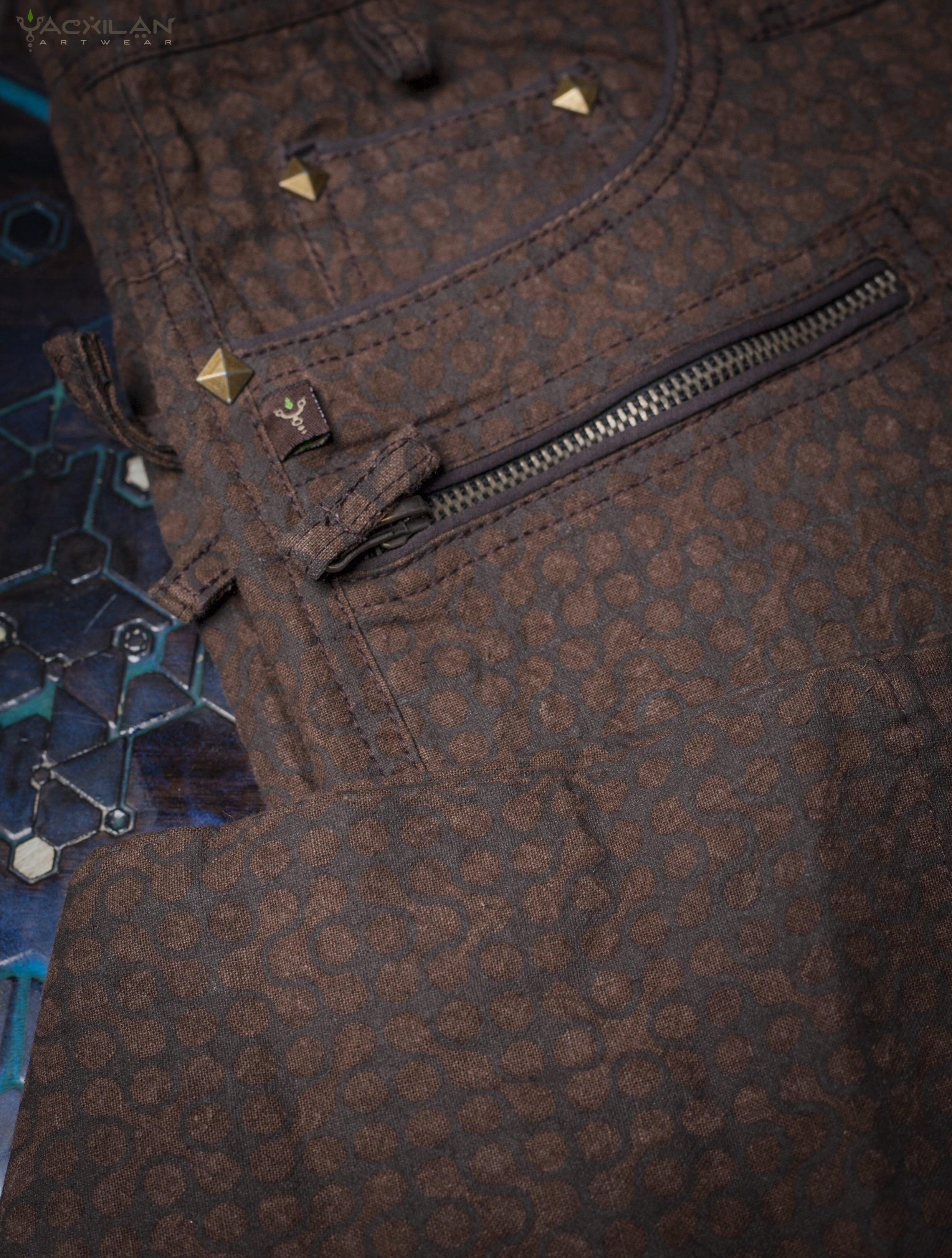 Pants Men / Hemp Woven Veg Dye & Print Brown - TETRIS - Yacxilan Artwear