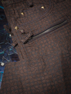 Pants Men / Hemp Woven Veg Dye & Print Brown - TETRIS - Yacxilan Artwear