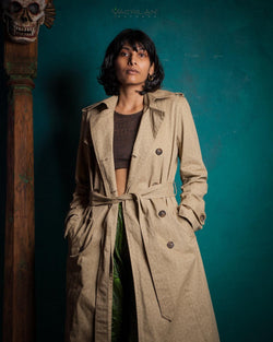 Coat Woman / Cotton Screenprinted - CLOUSEAU Sand TRIPIBO - Yacxilan Artwear