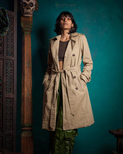 Coat Woman / Cotton Screenprinted - CLOUSEAU Sand TRIPIBO - Yacxilan Artwear