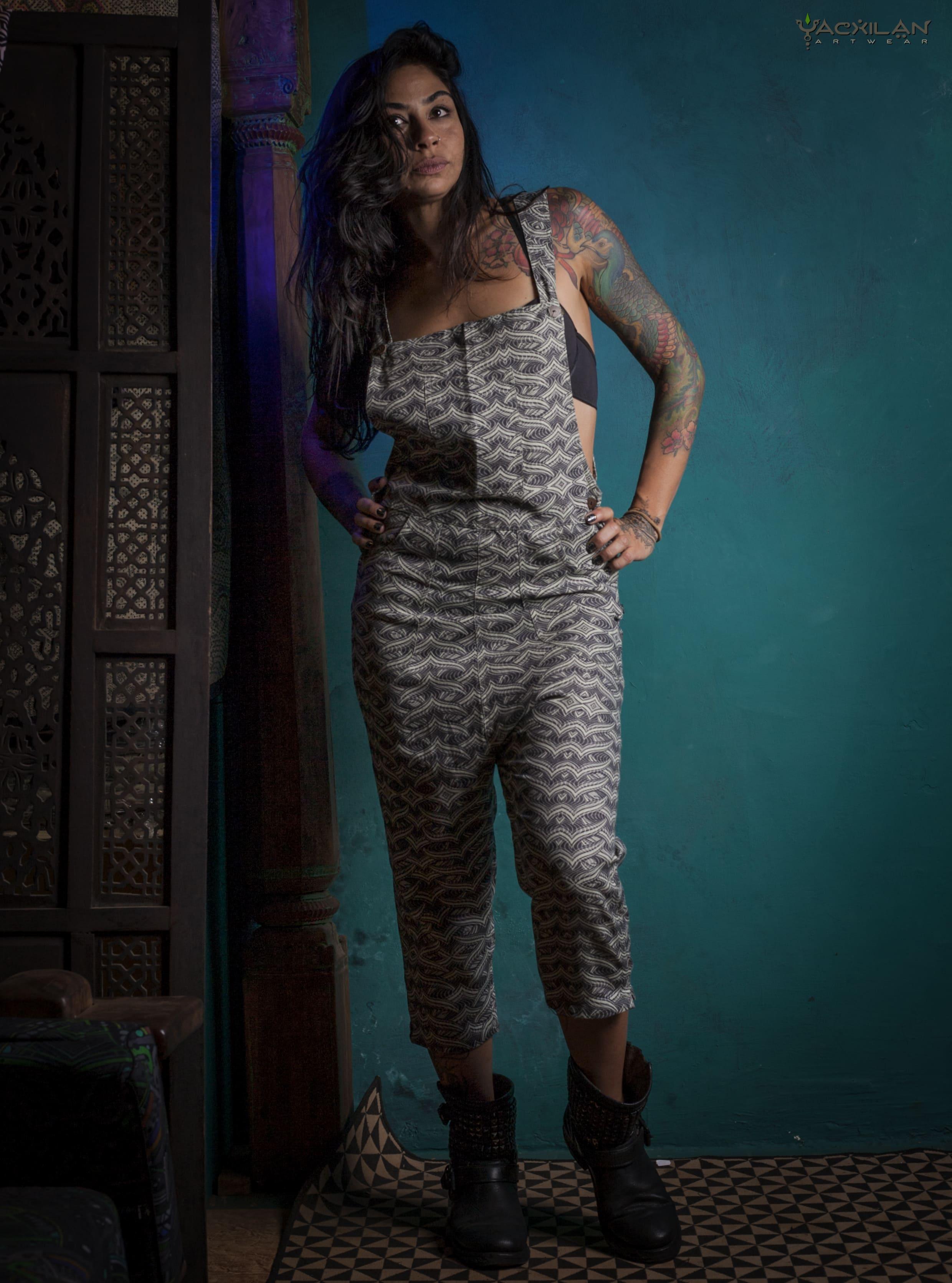 Overall Woman / Linen Printed - Green XOCOLATL - Yacxilan Artwear