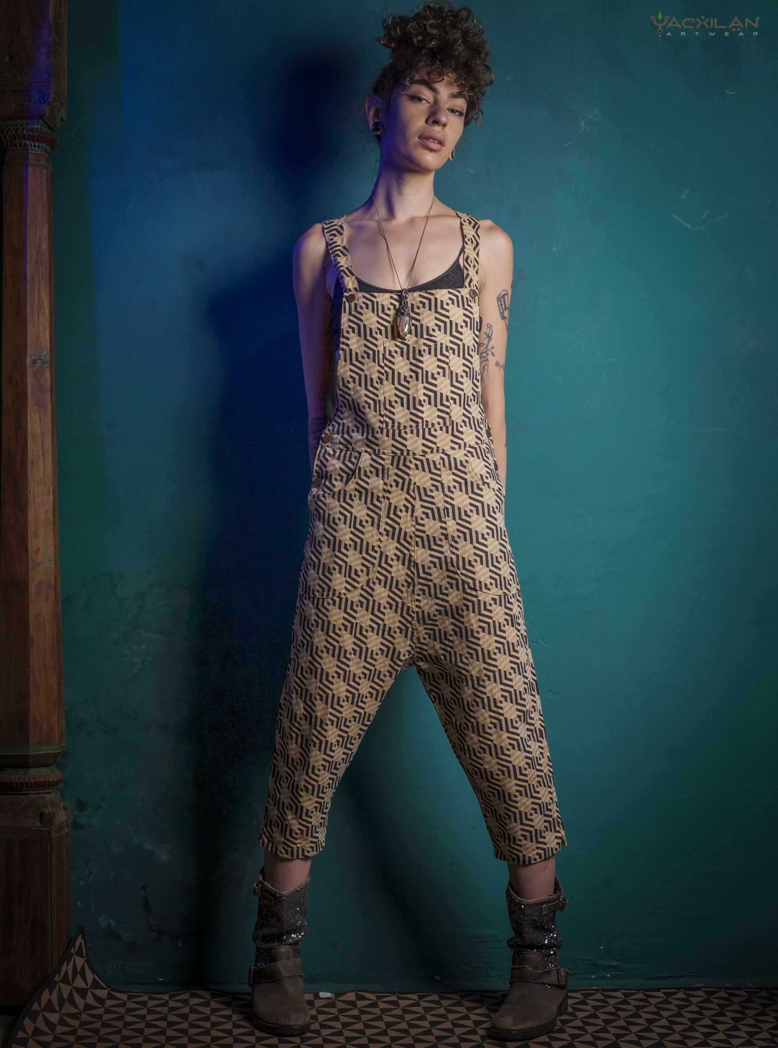 Overall Woman / Linen Printed - Yellow TROPELOPE - Yacxilan Artwear