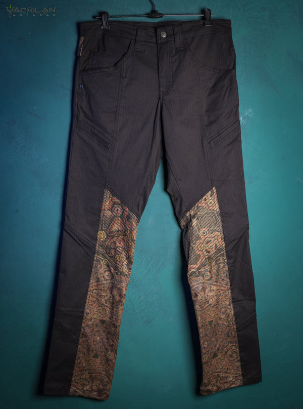Pants Men ENKI BlackStrippy / Cotton Fake leather Patch - OWLIENS