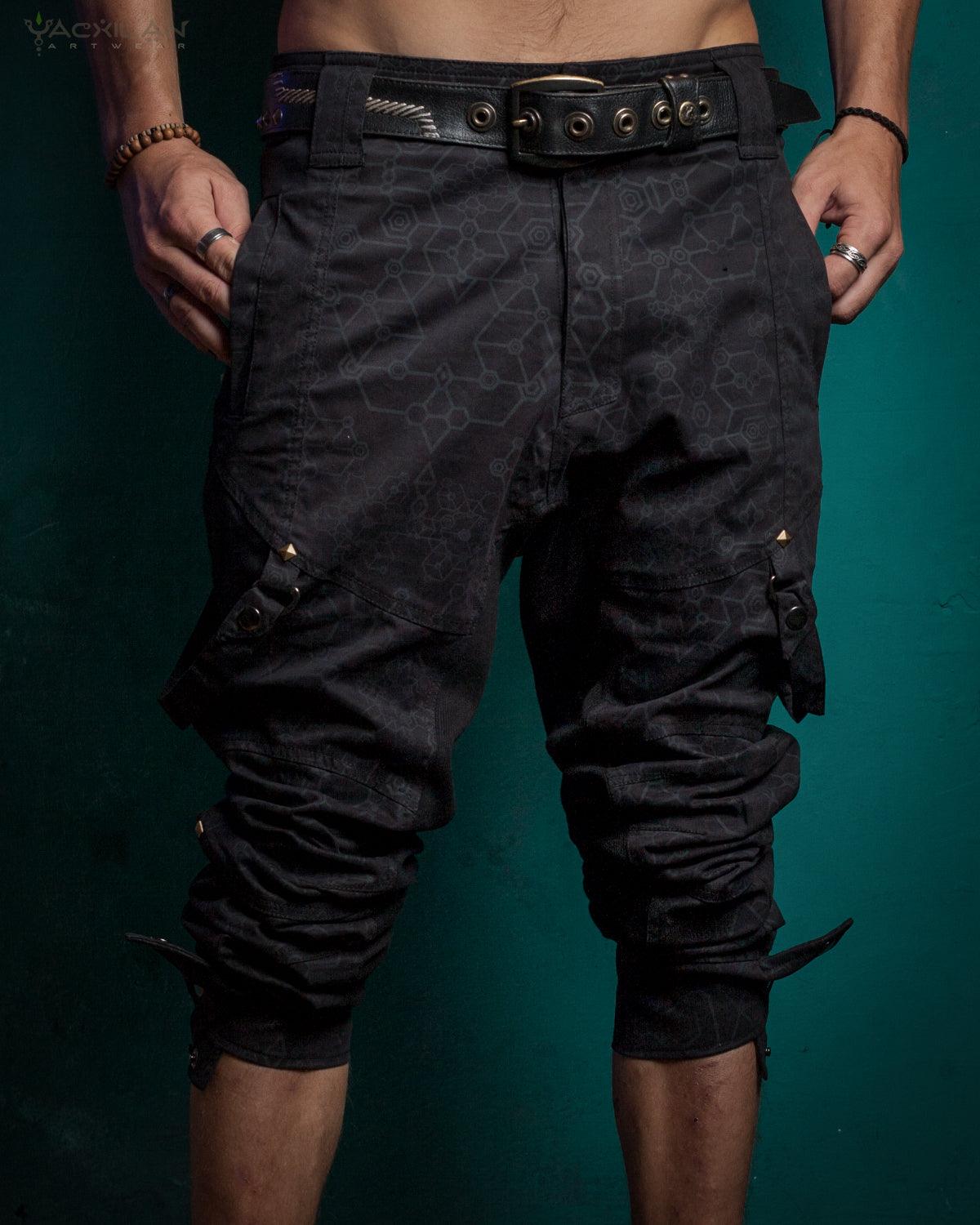 Pants Men Pirate / Cotton Screenprint - Black SHAMANKA - Yacxilan Artwear