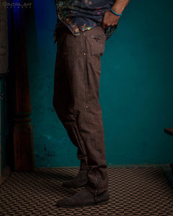 Pants Men / Hemp Woven Veg Dye & Print Brown - TETRIS - Yacxilan Artwear