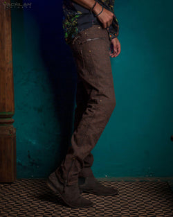 Pants Men / Hemp Woven Veg Dye & Print Brown - TETRIS - Yacxilan Artwear