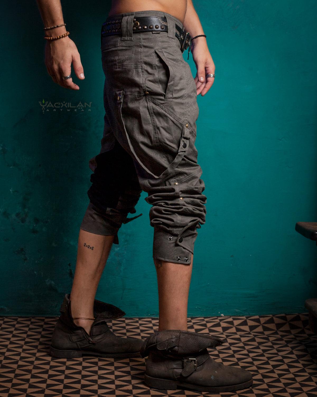 Pants Men Pirate / Cotton Screenprint - Grey MYCELIUM - Yacxilan Artwear