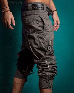 Pants Men Pirate / Cotton Screenprint - Grey MYCELIUM - Yacxilan Artwear