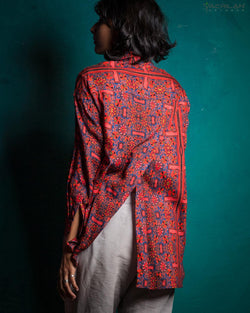 Shirt Woman Long Sleeves Backsplit / Viscose - PANAMA CANAL - Yacxilan Artwear