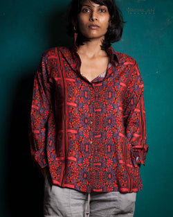 Shirt Woman Long Sleeves Backsplit / Viscose - PANAMA CANAL - Yacxilan Artwear