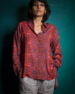 Shirt Woman Long Sleeves Backsplit / Viscose - PANAMA CANAL - Yacxilan Artwear