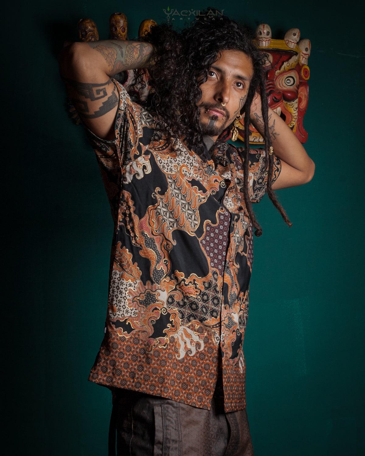 Shirt Men Half Sleeves / Cotton Battik- Orange BATIK - Yacxilan Artwear