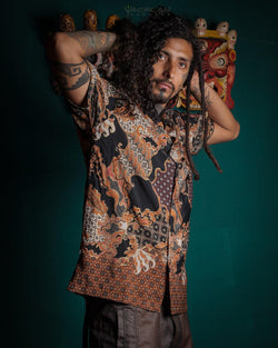 Shirt Men Half Sleeves / Cotton Battik- Orange BATIK - Yacxilan Artwear