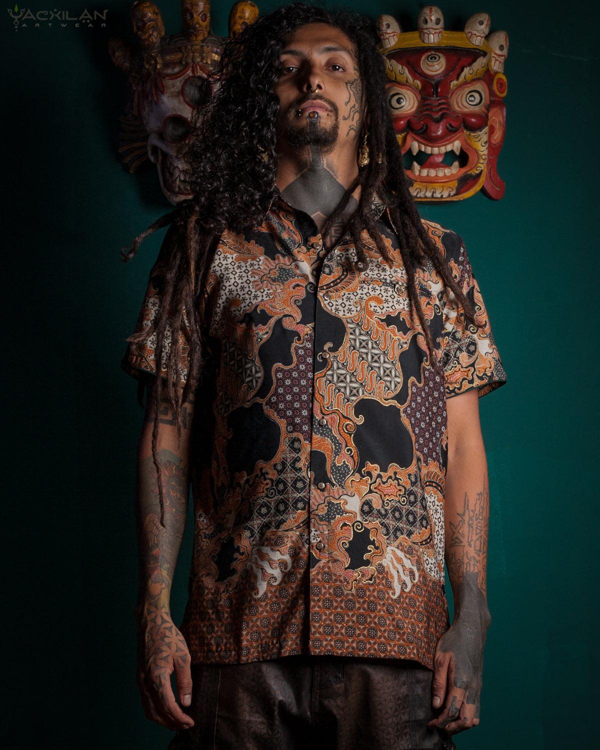 Shirt Men Half Sleeves / Cotton Battik- Orange BATIK - Yacxilan Artwear