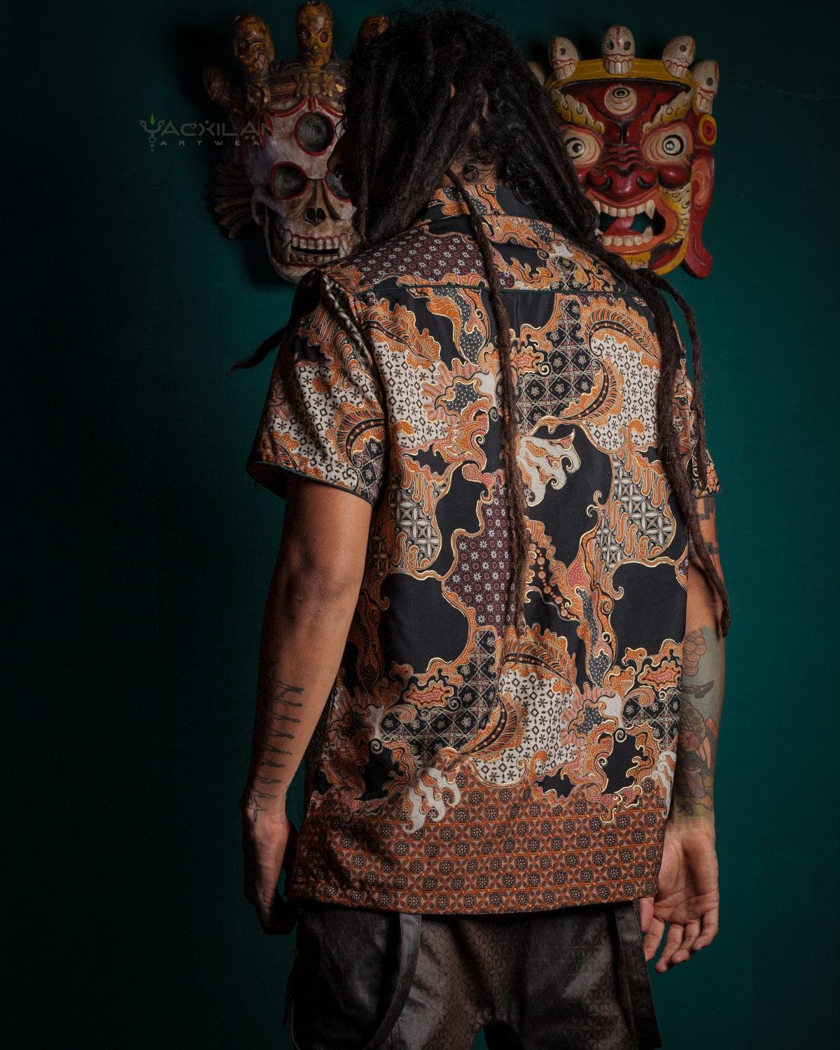 Shirt Men Half Sleeves / Cotton Battik- Orange BATIK - Yacxilan Artwear