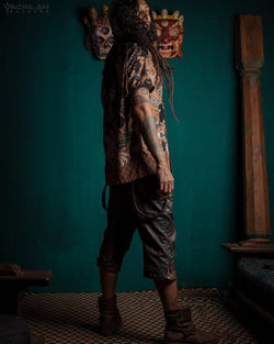 Shirt Men Half Sleeves / Cotton Battik- Orange BATIK - Yacxilan Artwear