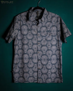 Shirt Men Half Sleeves / Cotton Jacquard Special Edition - LEAVES - Yacxilan Artwear