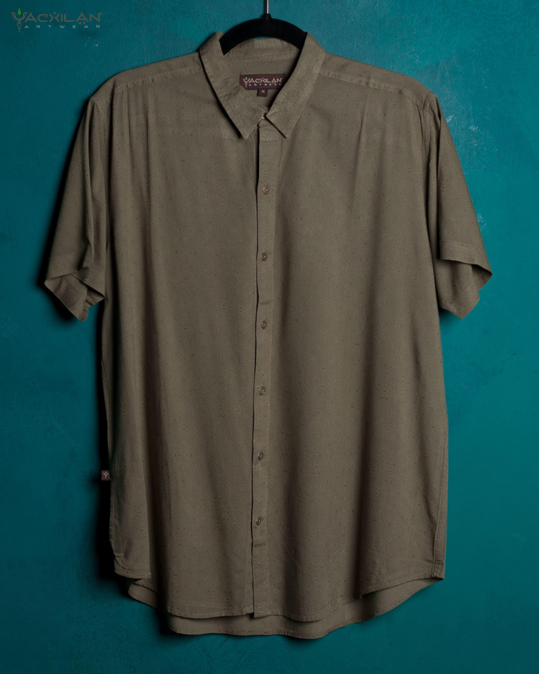 Shirt Men Half Sleeves / Viscose - Screenprint - Sand MAZATECH - Yacxilan Artwear