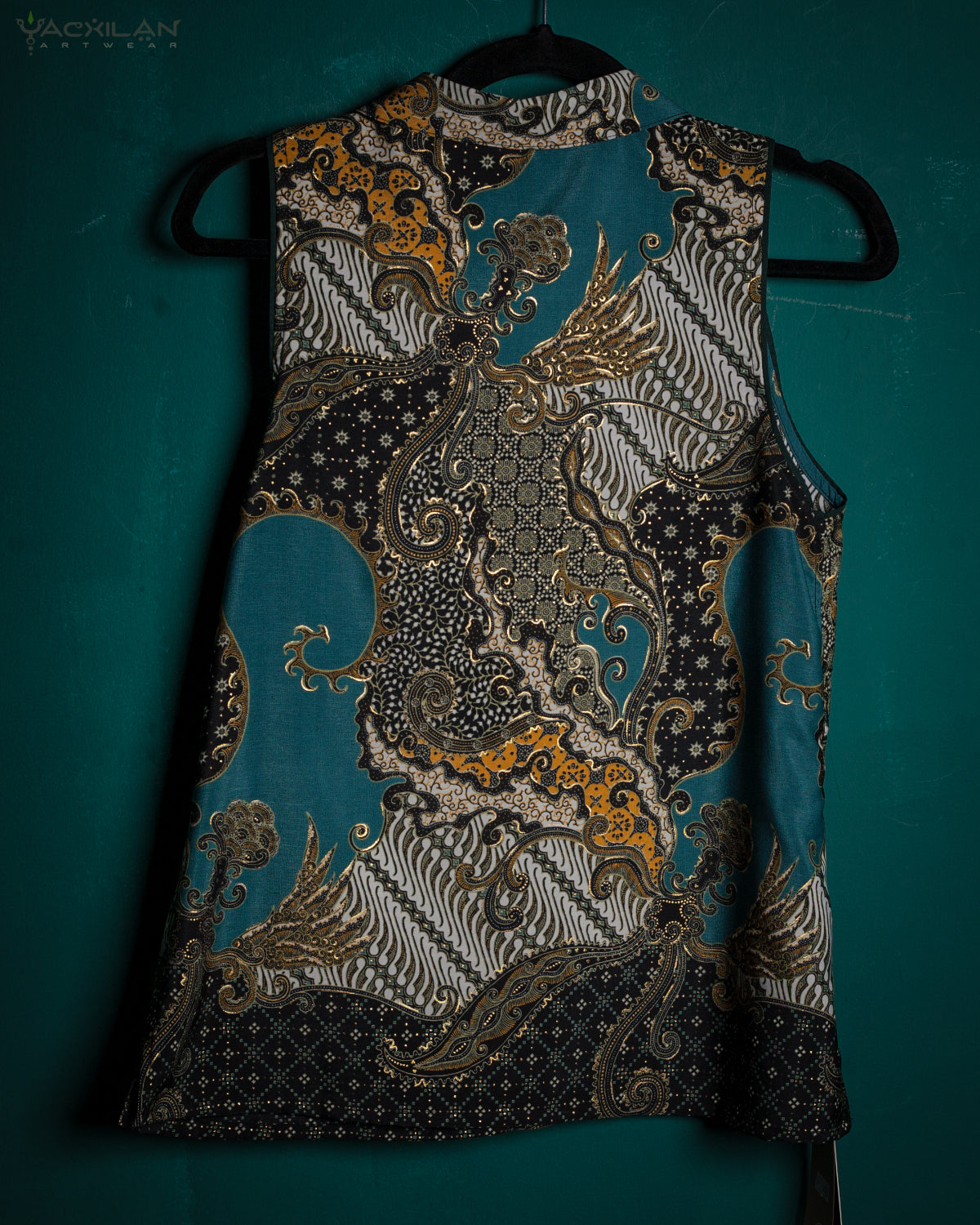 Shirt Woman Sleeveless / Cotton - BATIK Teal - Yacxilan Artwear