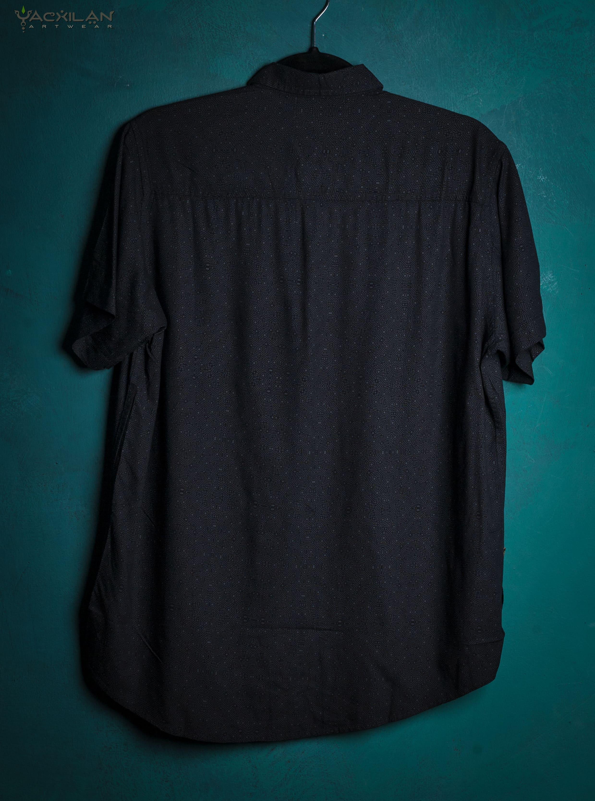 Shirt Men Half Sleeves / Viscose - Black MAZATECH - Yacxilan Artwear