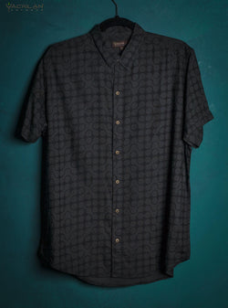 Shirt Men Half Sleeves / Viscose - Grey DOBLE TETRIS - Yacxilan Artwear