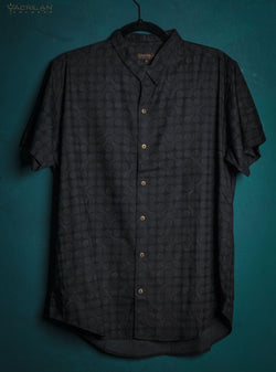 Shirt Men Half Sleeves / Viscose - Grey ORGANIC TETRIS - Yacxilan Artwear