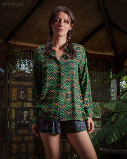 Shirt Woman Long Sleeves Backsplit / Viscose - VEGREEN - Yacxilan Artwear